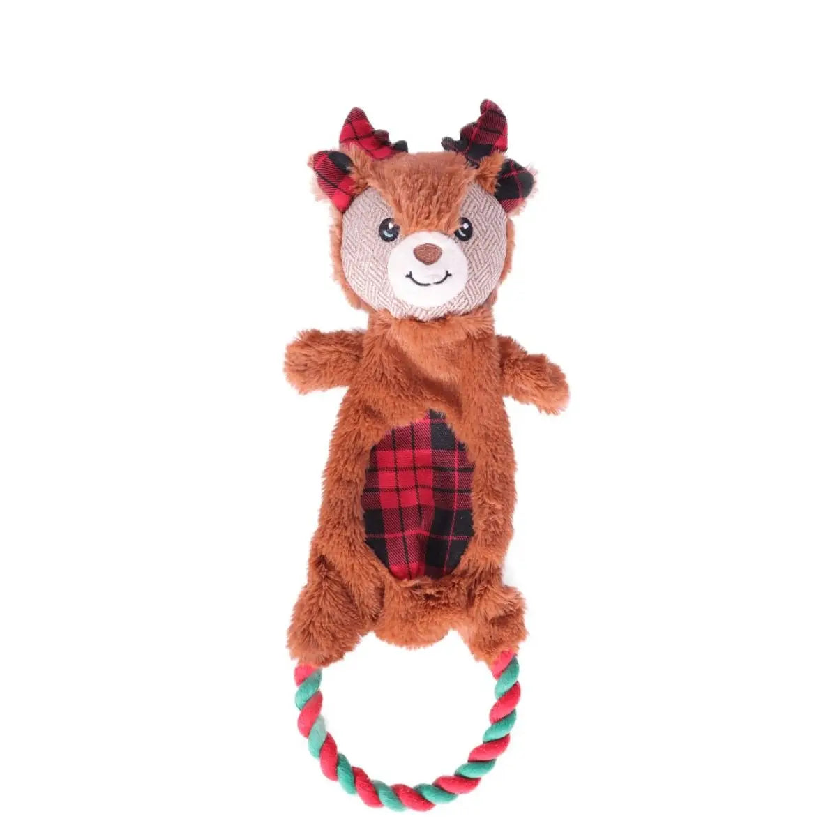 Crinkle Reindeer Tartan Tug Dog Toy