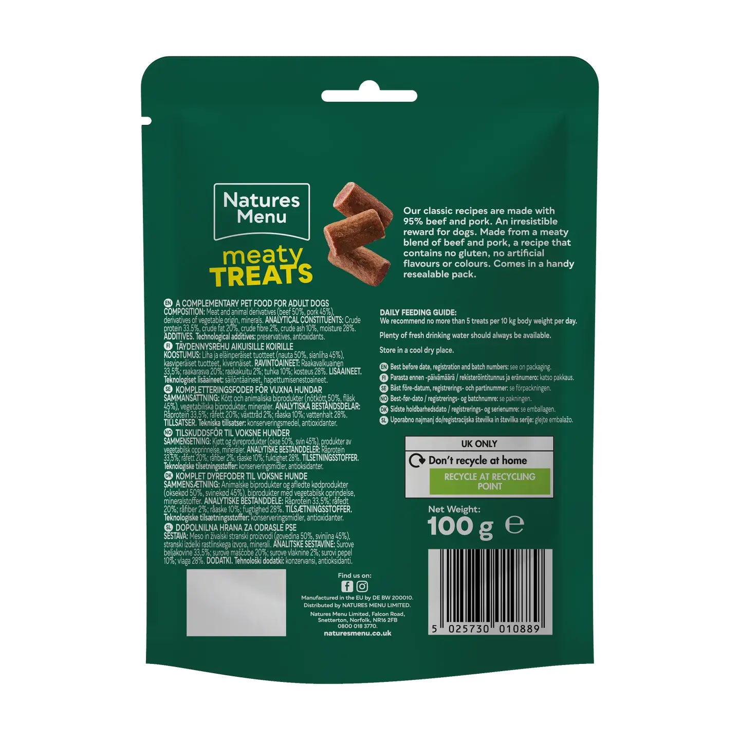 Natures Menu Beef & Pork Meaty Treats For Dogs 100g