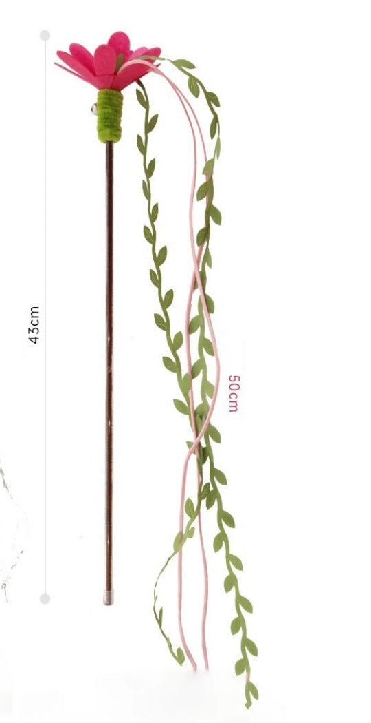 Floral Cat Teaser Wand with Ribbon & Leaf Streamers