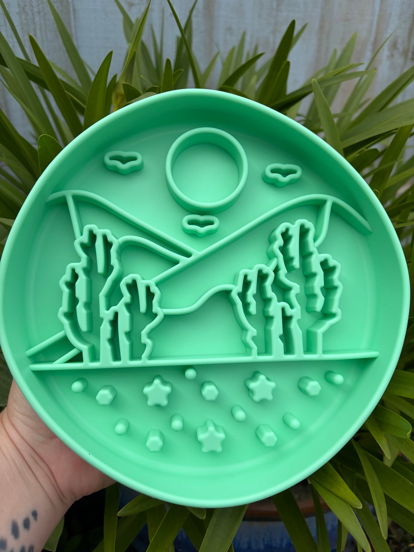 Green Cactus Licki Mat & Slow Feeder Bowl Enrichment For Dogs & Cats