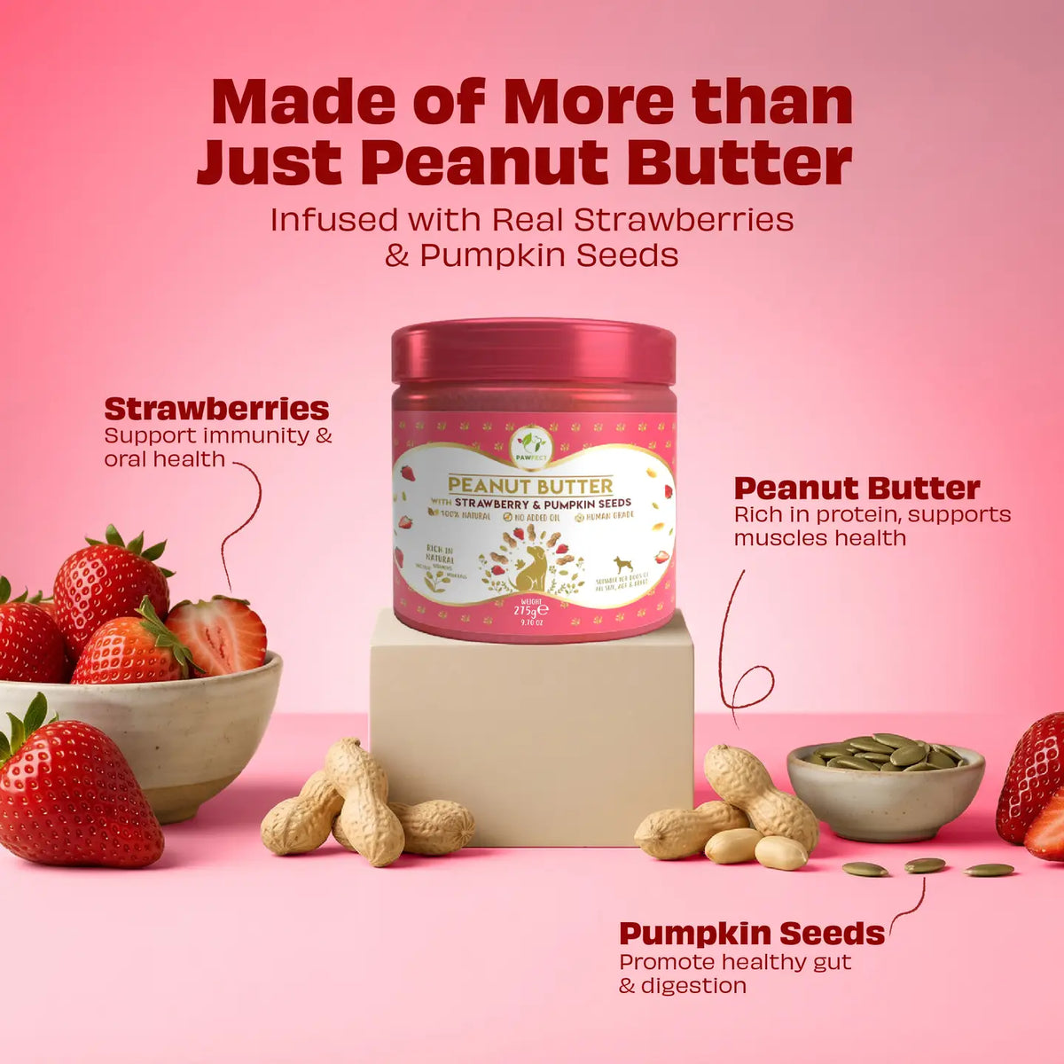 Pawfect Strawberry & Pumpkin Peanut Butter For Dogs 275g