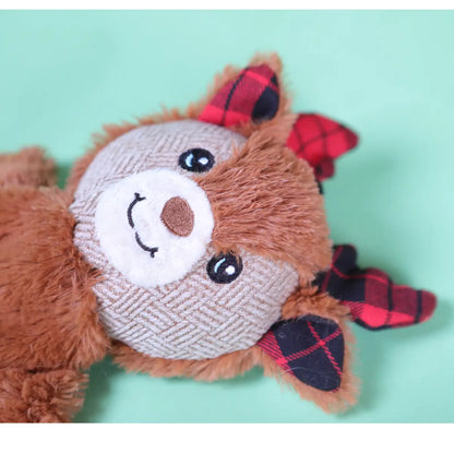 Reindeer Tartan Tug Rope, Squeaky & Crinkly Stuffing Free Dog Toy