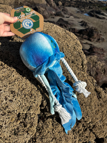 Eco Friendly JellyFish Plush & Rope Squeaky Tug Dog Toy
