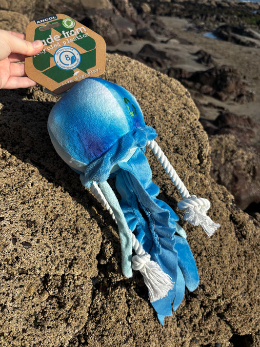 Eco Friendly JellyFish Plush & Rope Squeaky Tug Dog Toy