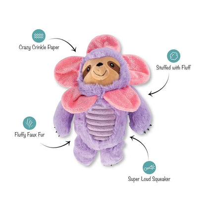 Sloth Flower Crinkle & Squeaker Dog Toy