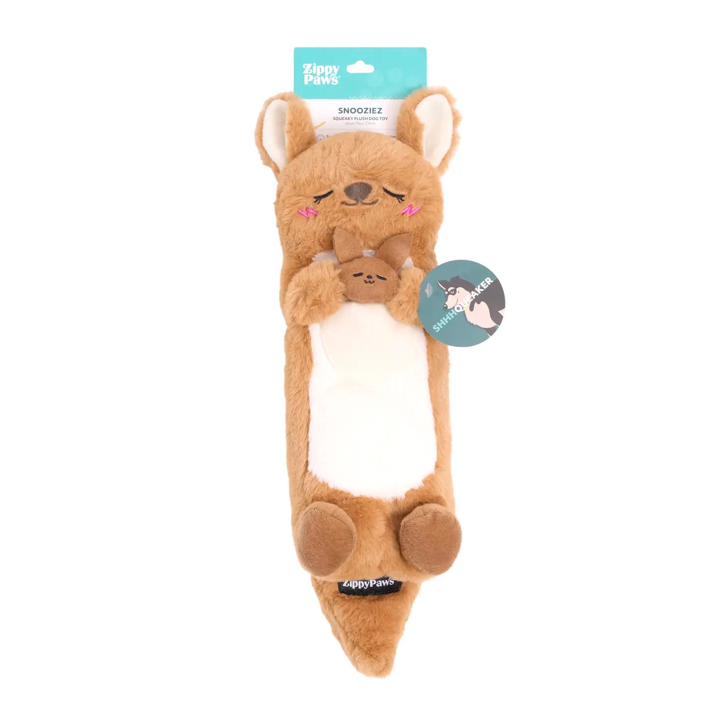 ZippyPaws Snooziez with Shhhqueaker Kangaroo Silent Squeaker Dog Toy