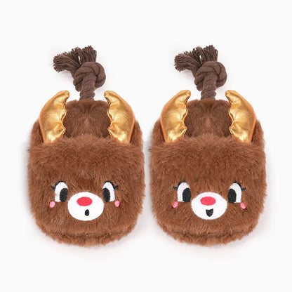 Happy Woofmas Christmas Reindeer Slipper Dog Toy