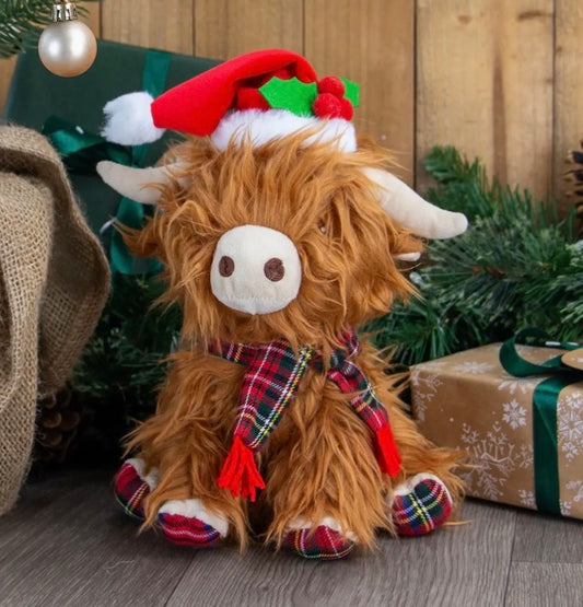 Fergus The Festive Highland Cow Christmas Dog Toy