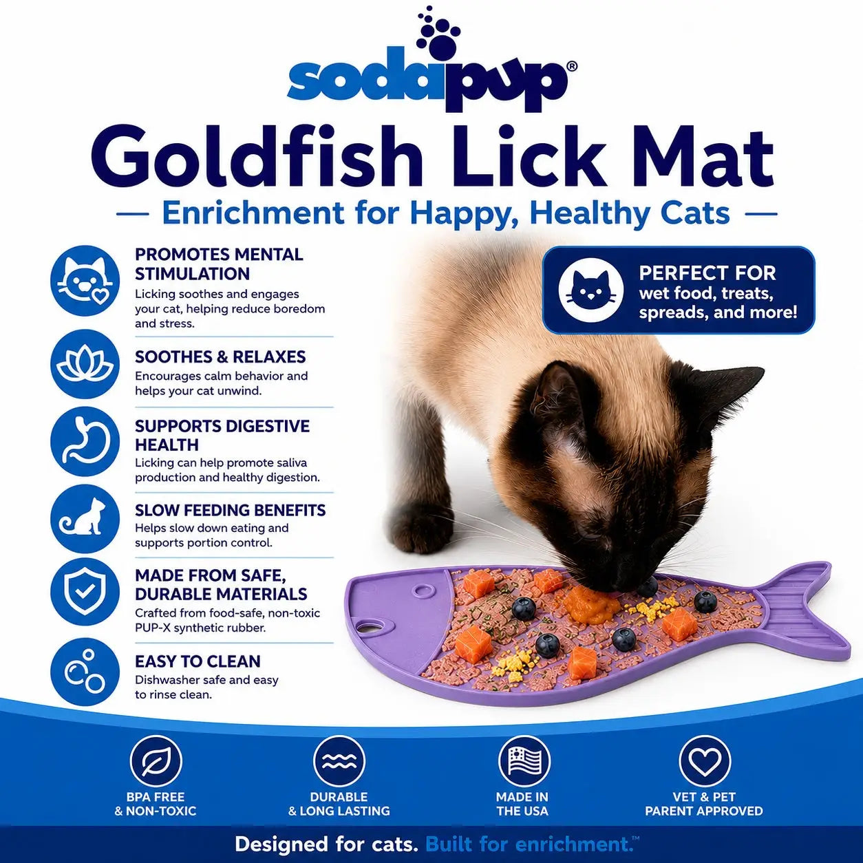 Goldfish LickiMat - Small Enrichment Lick Mat For Cats & Small Dogs Sodapup