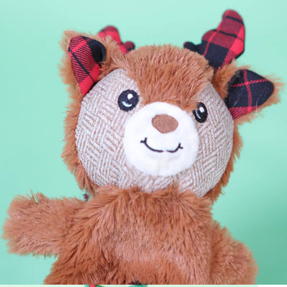 Reindeer Tartan Tug Rope, Squeaky & Crinkly Stuffing Free Dog Toy