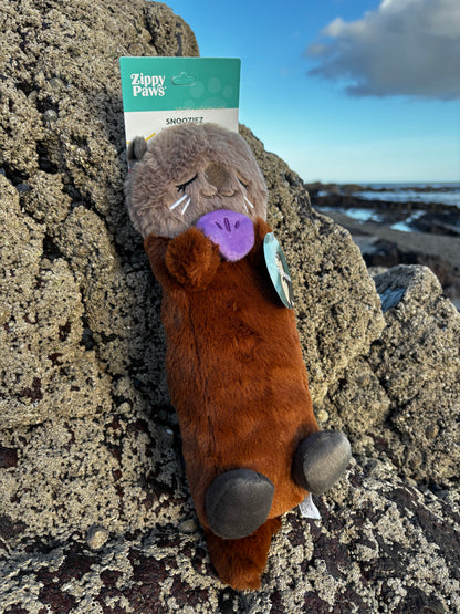 ZippyPaws Snooziez With Shhhqueaker - Silent Squeaker Toy For Dogs - Otter