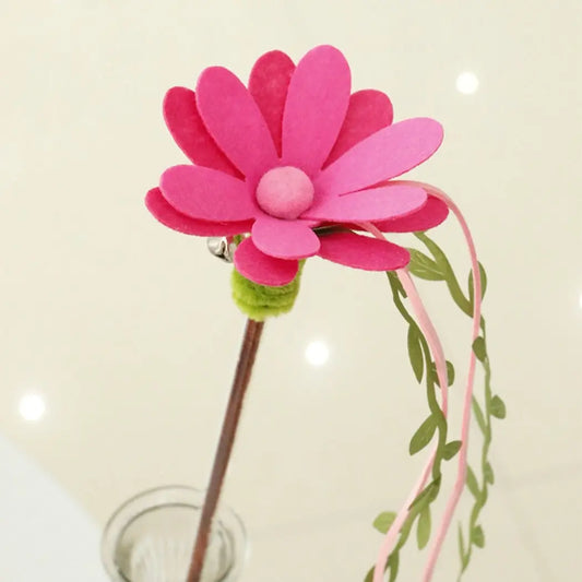 Floral Cat Teaser Wand with Ribbon & Leaf Streamers