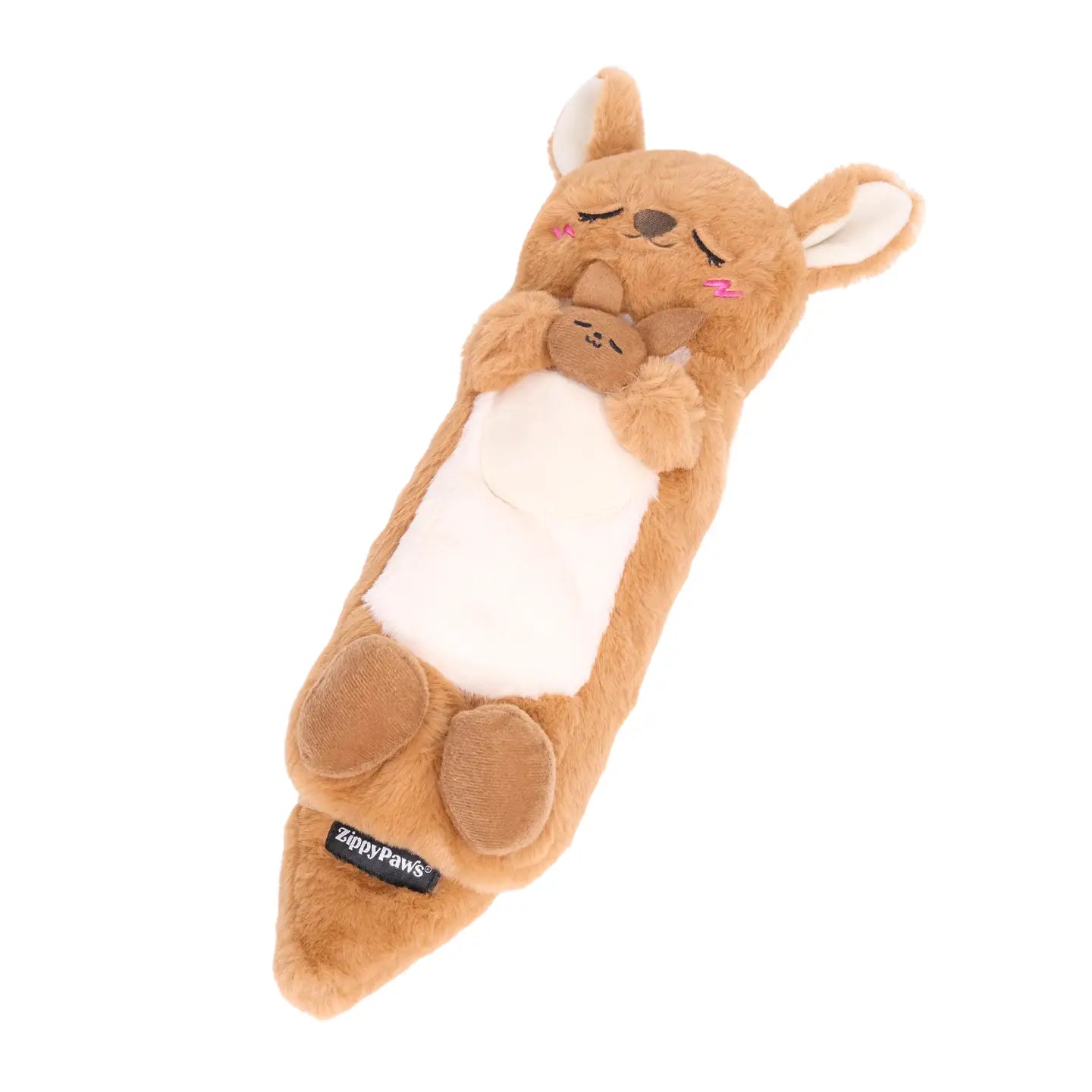 ZippyPaws Snooziez with Shhhqueaker Kangaroo Silent Squeaker Dog Toy