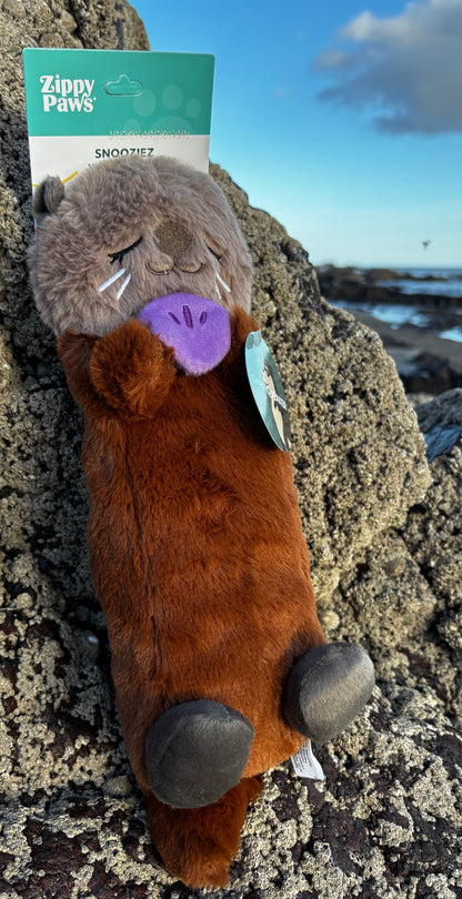 ZippyPaws Snooziez With Shhhqueaker - Silent Squeaker Toy For Dogs - Otter