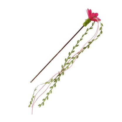 Floral Cat Teaser Wand with Ribbon & Leaf Streamers