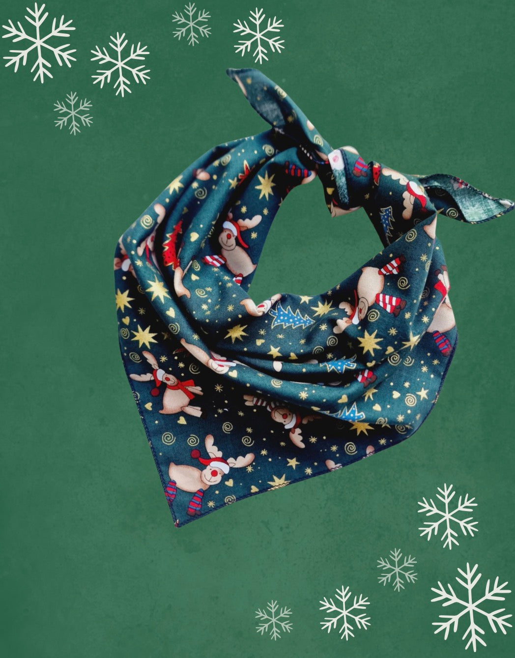Christmas Reindeer Green Bandana For Dogs