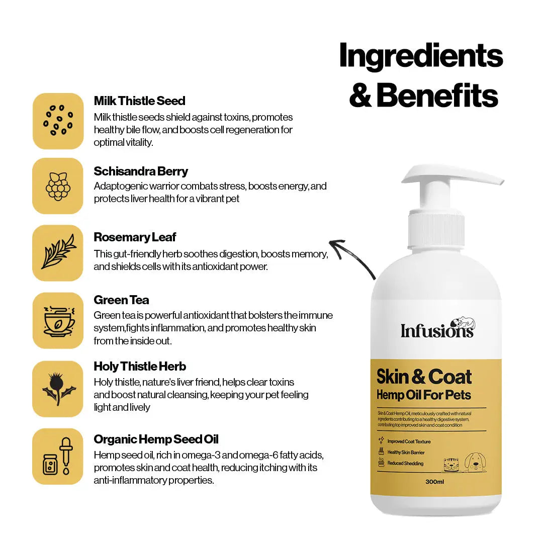 Skin & Coat Hemp Oil For Cats & Dogs 300ml