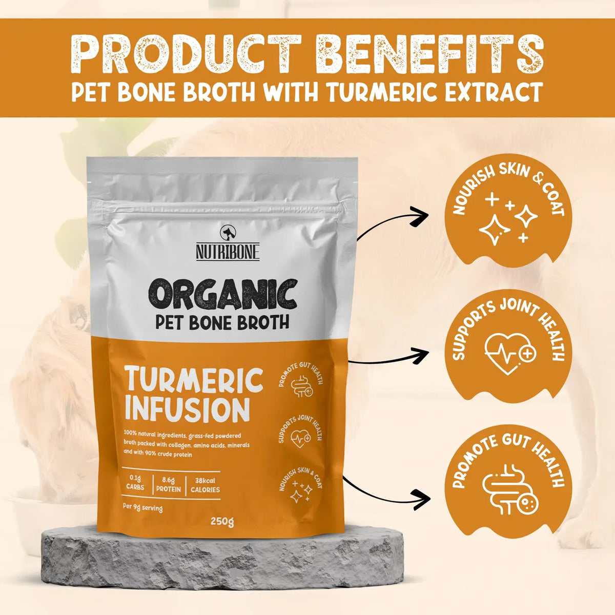 Organic Beef Bone Broth With Turmeric 250g For Cats & Dogs
