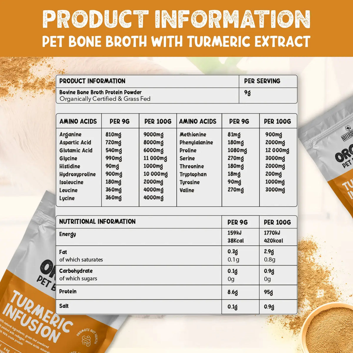 Organic Beef Bone Broth With Turmeric 250g For Cats & Dogs